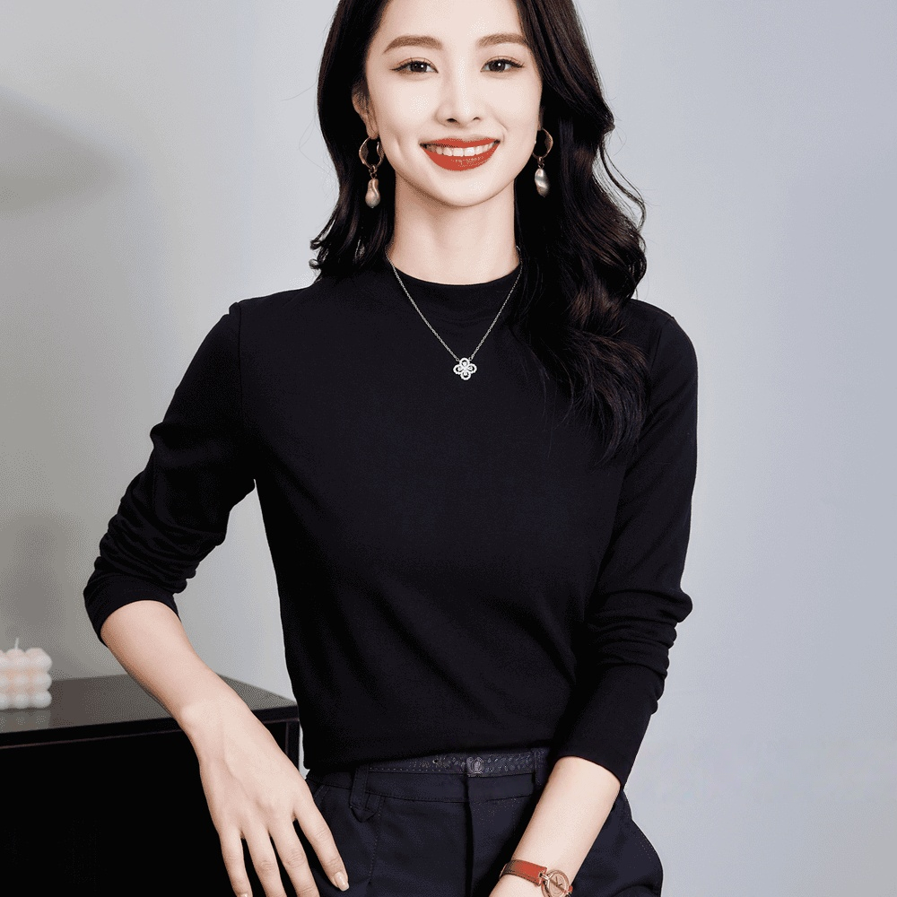 小立领T恤长袖圆领时尚椰油绒修身打底衫纯色女士
