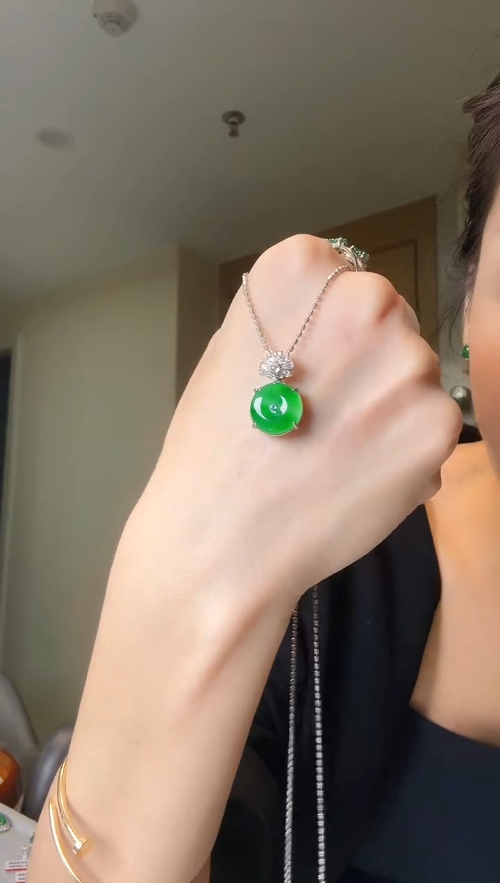 翡翠银S925镶嵌吊坠(不含链)天然翡翠吊坠