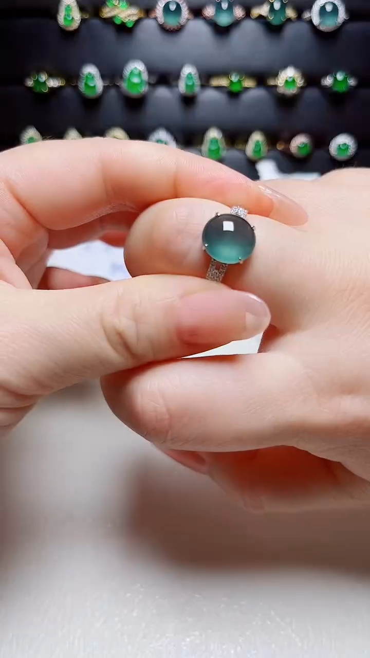 翡翠戒指银S925镶嵌天然翡翠s925银
