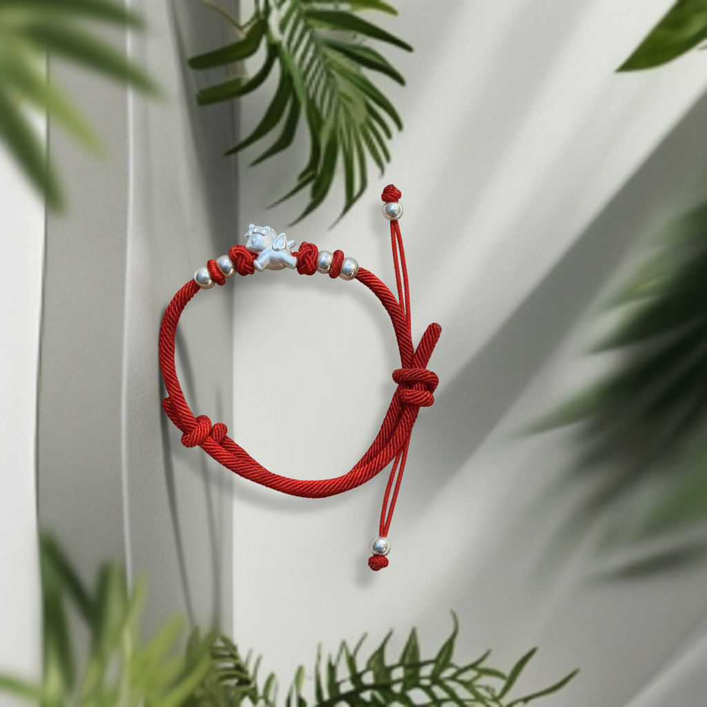 足银银制品 足银手链本命年生肖马可爱卡通宝宝红绳手工编织