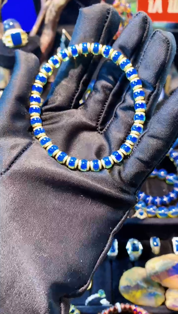 【闪购商品】琥珀珠宝奇石银S925镶嵌6mm多米尼加皇家蓝手串