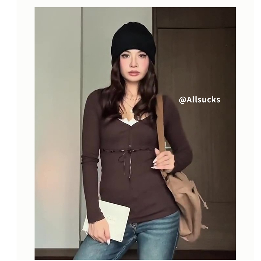 Hollister25秋新款美式Y2K甜辣修身亨利领长袖T恤女装339-5194