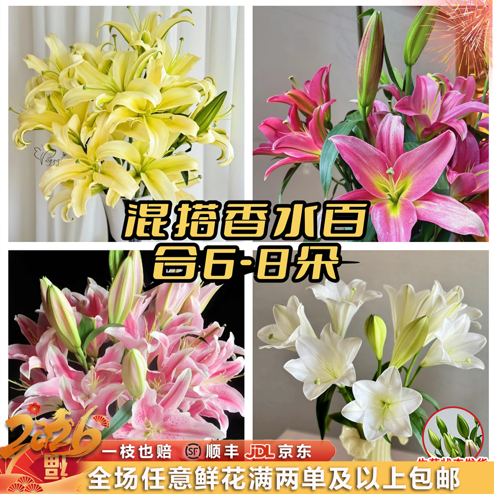 元旦特价『混搭香水百合6-8朵』不少于2枝 花苞发货 云南鲜切花 满两单鲜花顺丰京东送货上门 满三单鲜花送花瓶