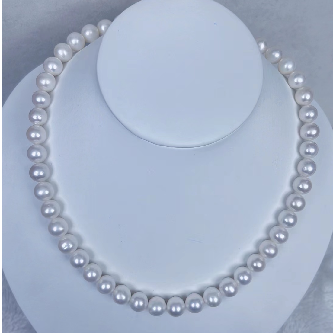 淡水无核珍珠9-10mm项链大点位S925银元宝扣白色时尚百搭经典