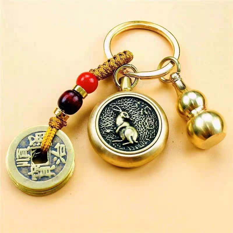 黄铜十二生肖转转钥匙扣挂件手把件