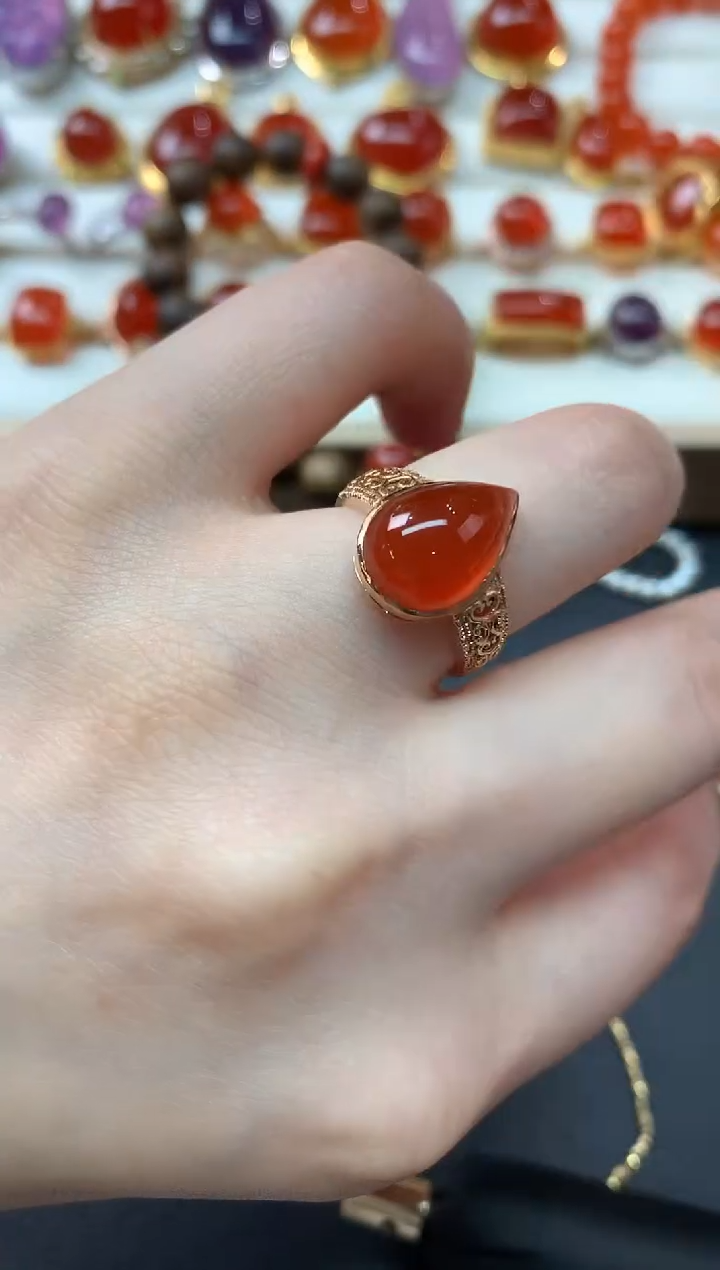 【闪购商品】南红玛瑙戒指18K金镶嵌D598|2680