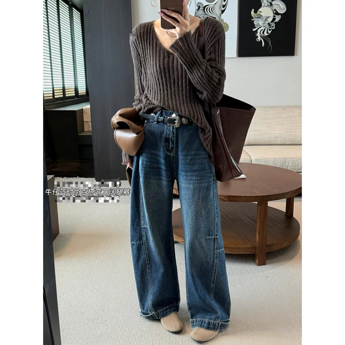 【577】无弹弯刀牛仔裤 裤口纽扣调节 无前口袋