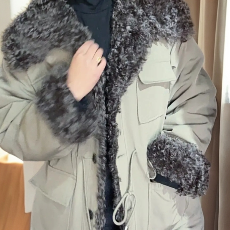 冬季新款韩系学院风加毛加厚保暖女款派克服