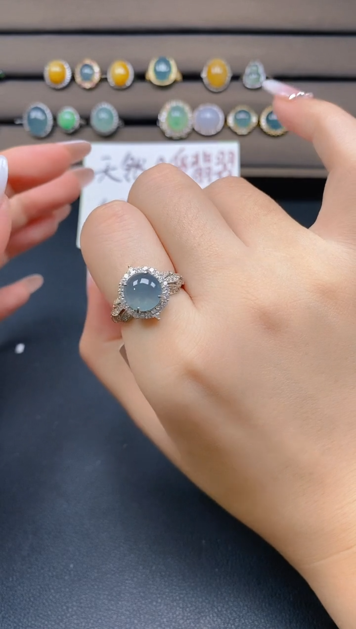 翡翠戒指银S925镶嵌16