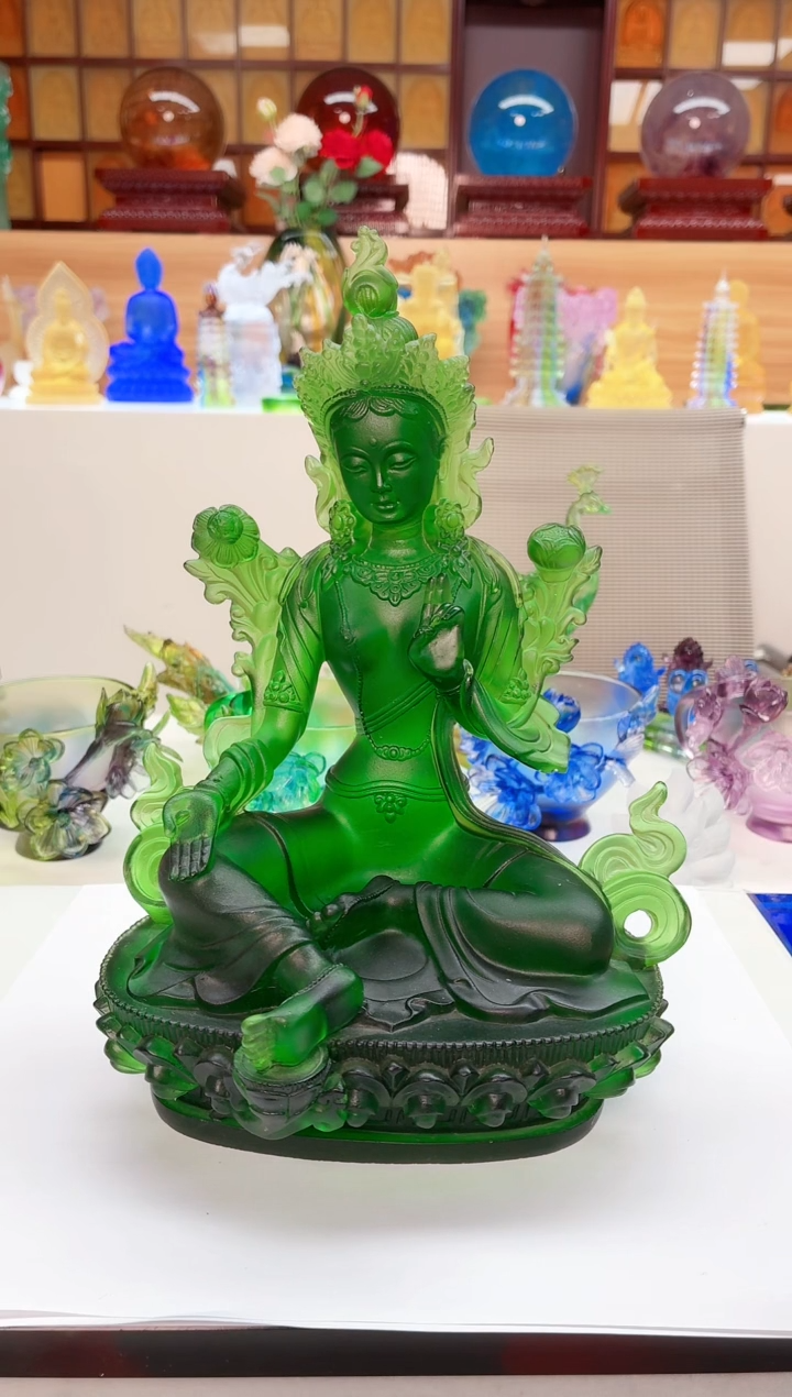 手工艺品琉璃绿色绿度母
