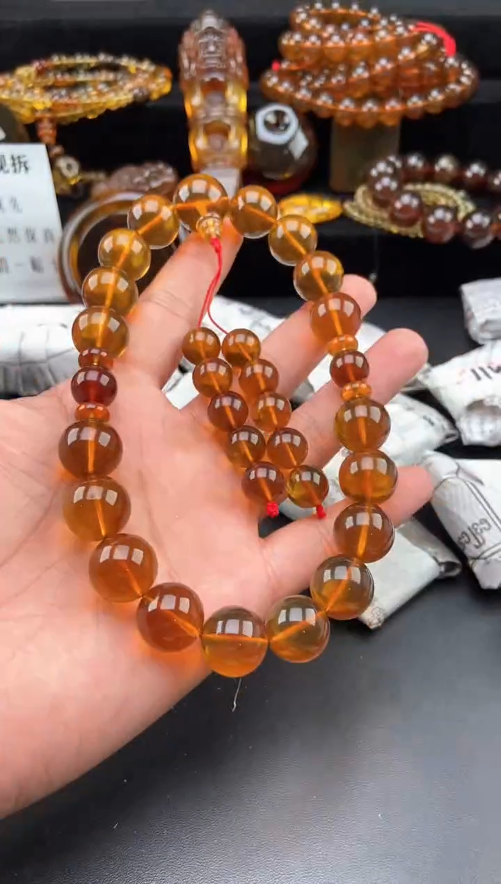 【闪购商品】琥珀手链未镶嵌金棕珀十八子手持念珠