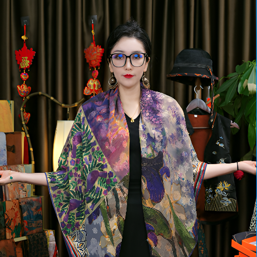 【普罗旺斯】140CM香云剪花方巾优雅气质百搭中国风长巾披肩7月29