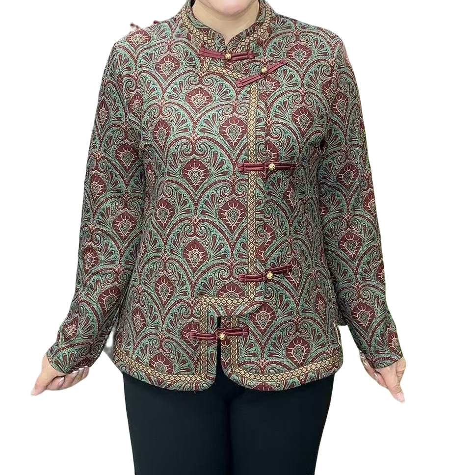 加绒斜襟旗袍款上衣      复古中式民族风秋冬