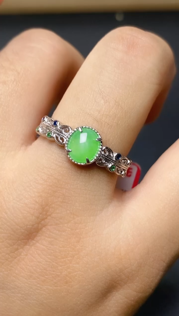 翡翠戒指银S925镶嵌百内无证书