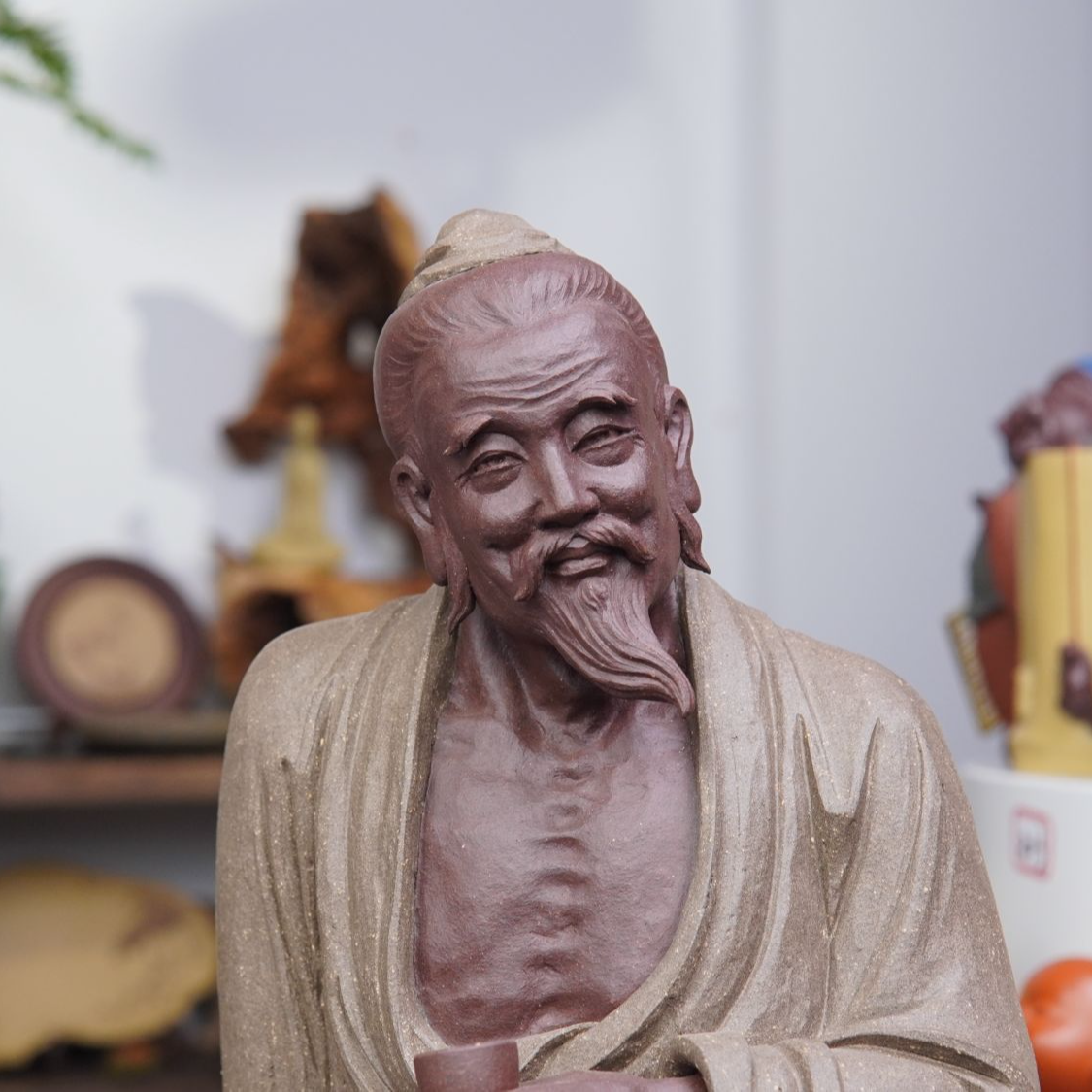宜兴紫砂茶神陆羽雕塑 张亮老师作品 高度约40.5cm 底座宽约为40