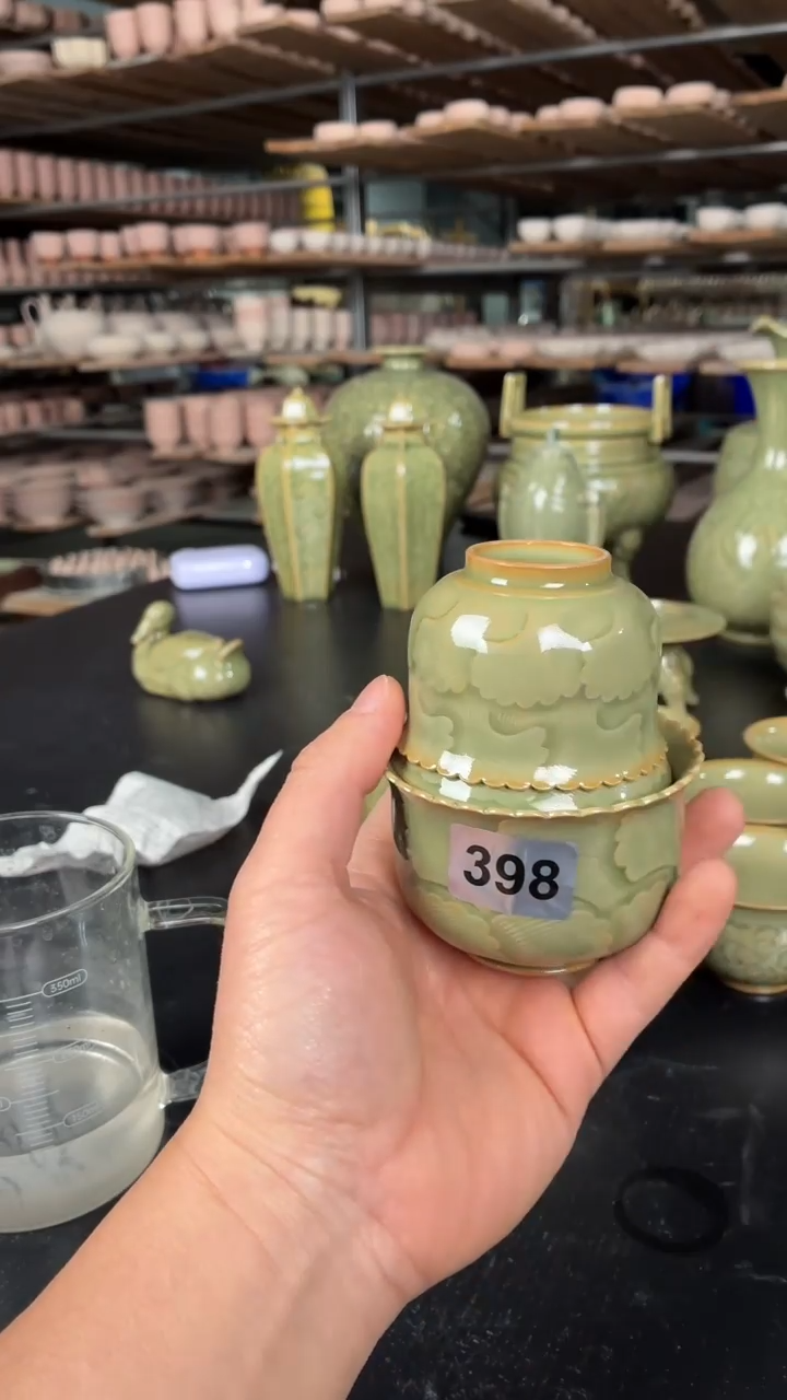 耀州窑仰山水波盖碗398+小杯