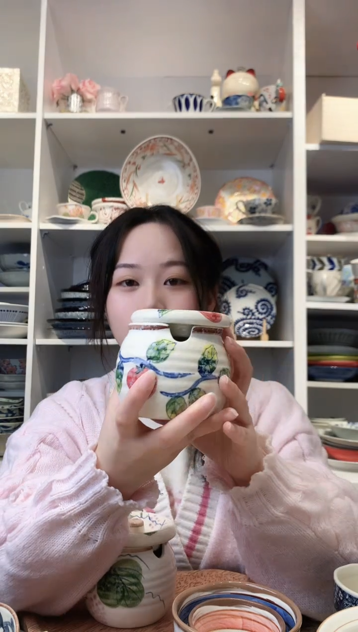 陶瓷美浓烧柿柿如意调料罐320ml