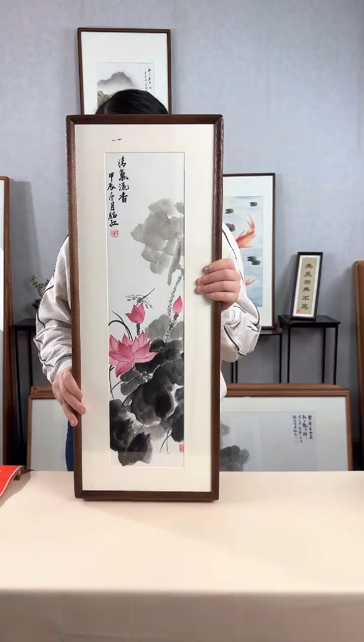 【闪购商品】国画手绘*荷花*28*72cm实木框