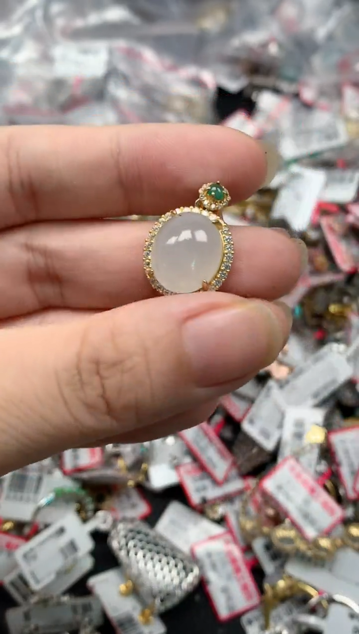 翡翠戒指银S925镶嵌天然A货缅甸翡翠