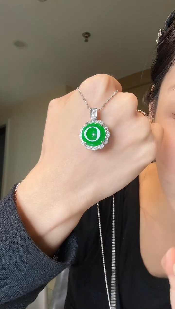【闪购商品】翡翠吊坠(不含链)银S925镶嵌天然翡翠吊坠3