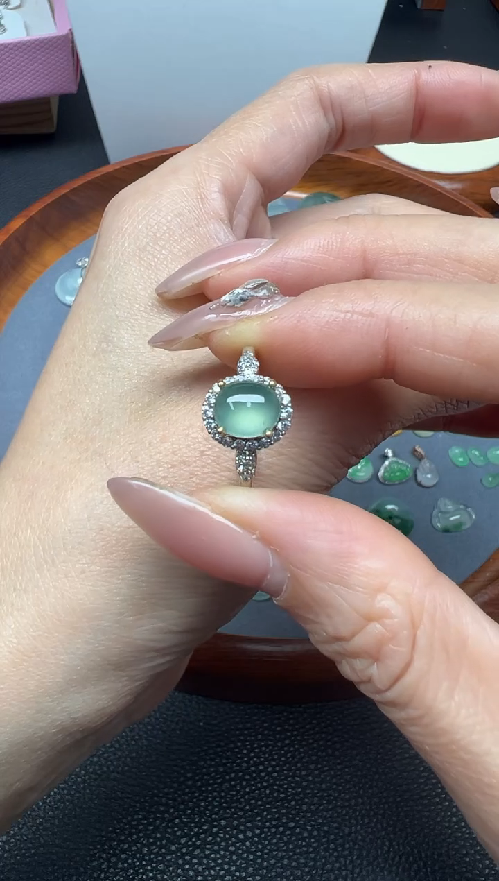 银S925镶嵌戒指翡翠（43号链接）纯天然A货缅甸翡翠 蛋面