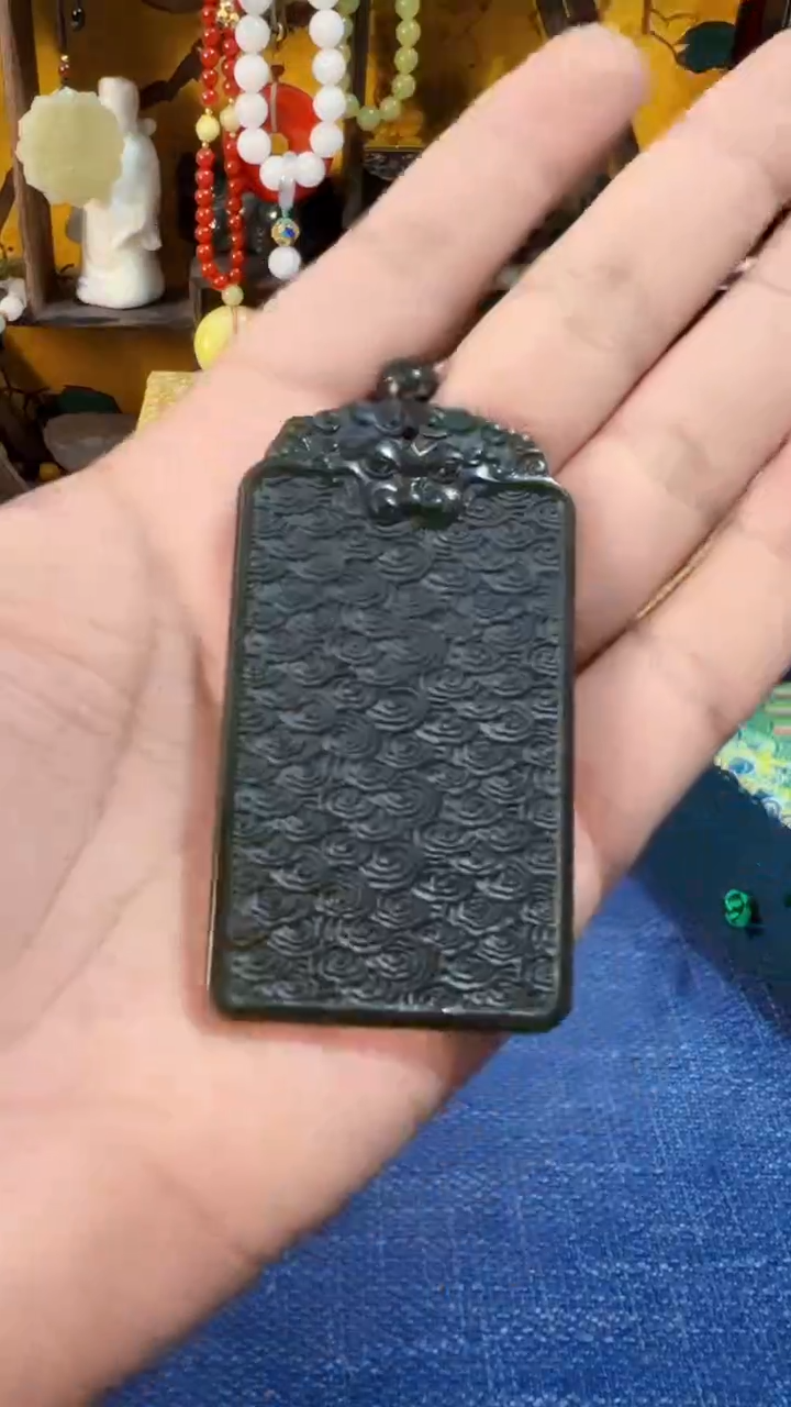 和田玉未镶嵌挂件和田 黑青无事牌(飞铃文玩)