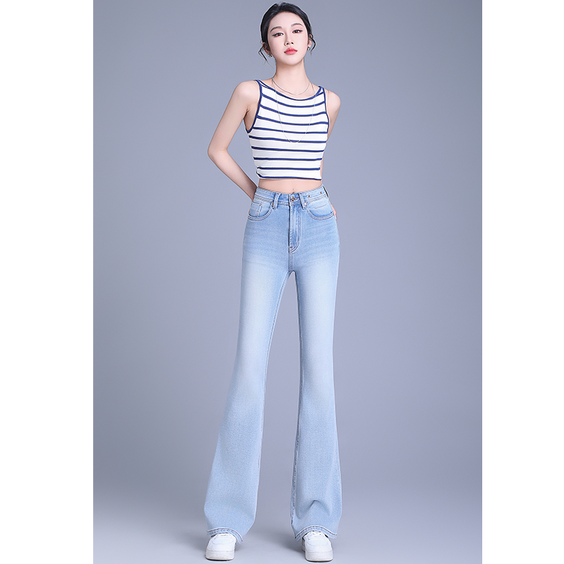 2025新品一粒扣高腰小微喇牛仔女裤四面弹修身显瘦柔软透气733