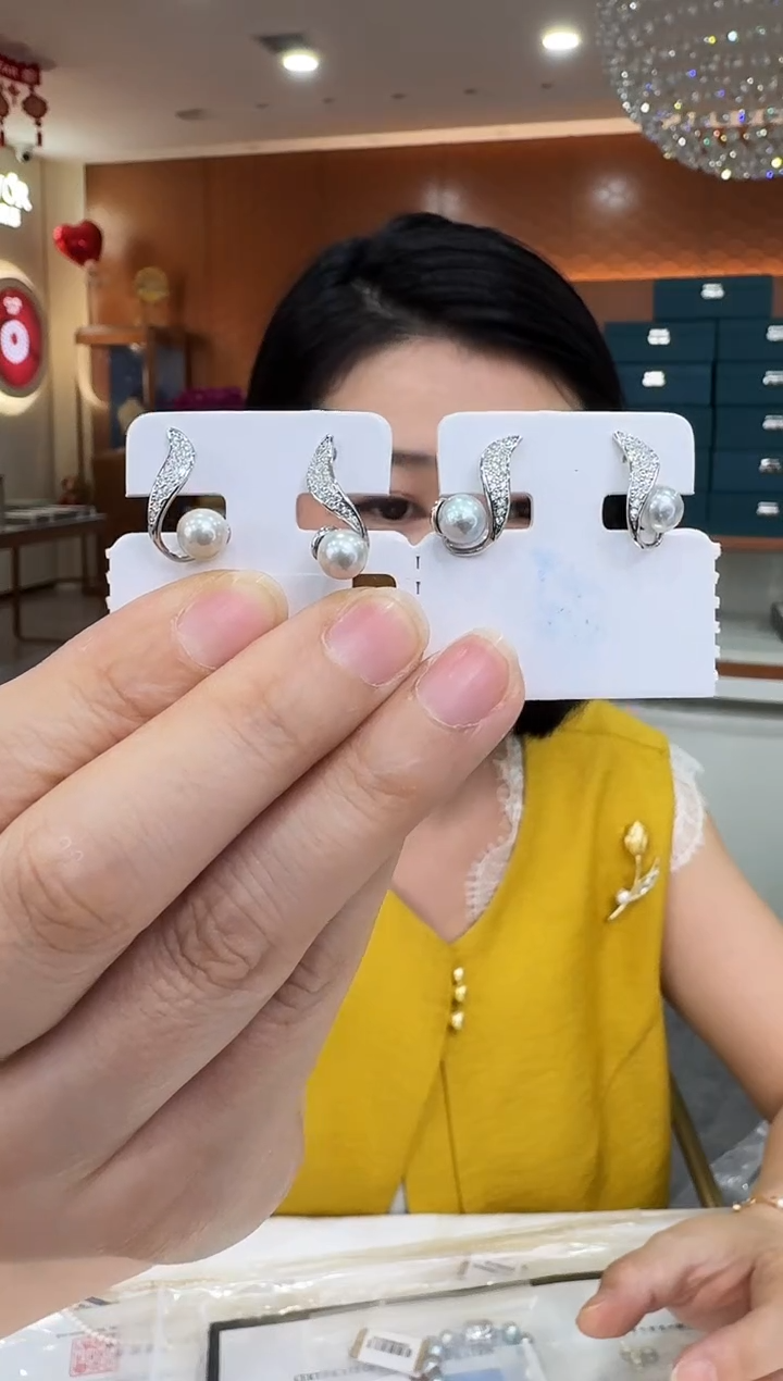 银S925镶嵌海水珍珠NN珍珠耳饰@@p0546
