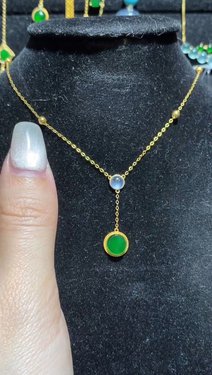 【闪购商品】翡翠颈饰18K金镶嵌套链