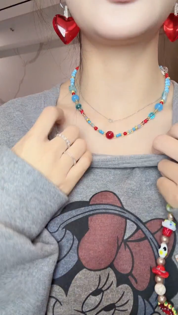 非金属仿水晶非金属树脂P607蓝色珠珠项链