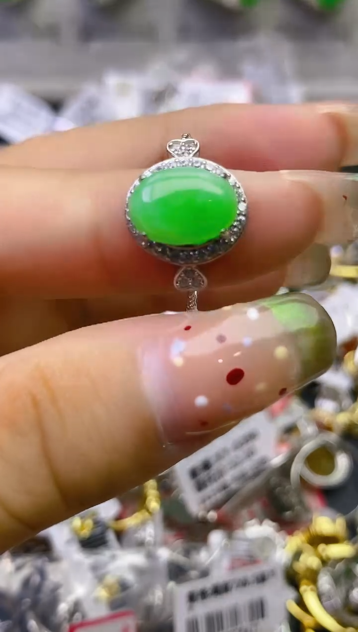 翡翠戒指银S925镶嵌百内无证书