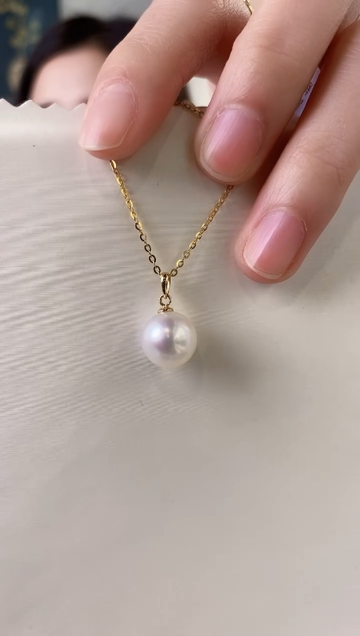 【闪购商品】海水珍珠吊坠(不含链)18K金镶嵌10-11澳白珍珠吊坠