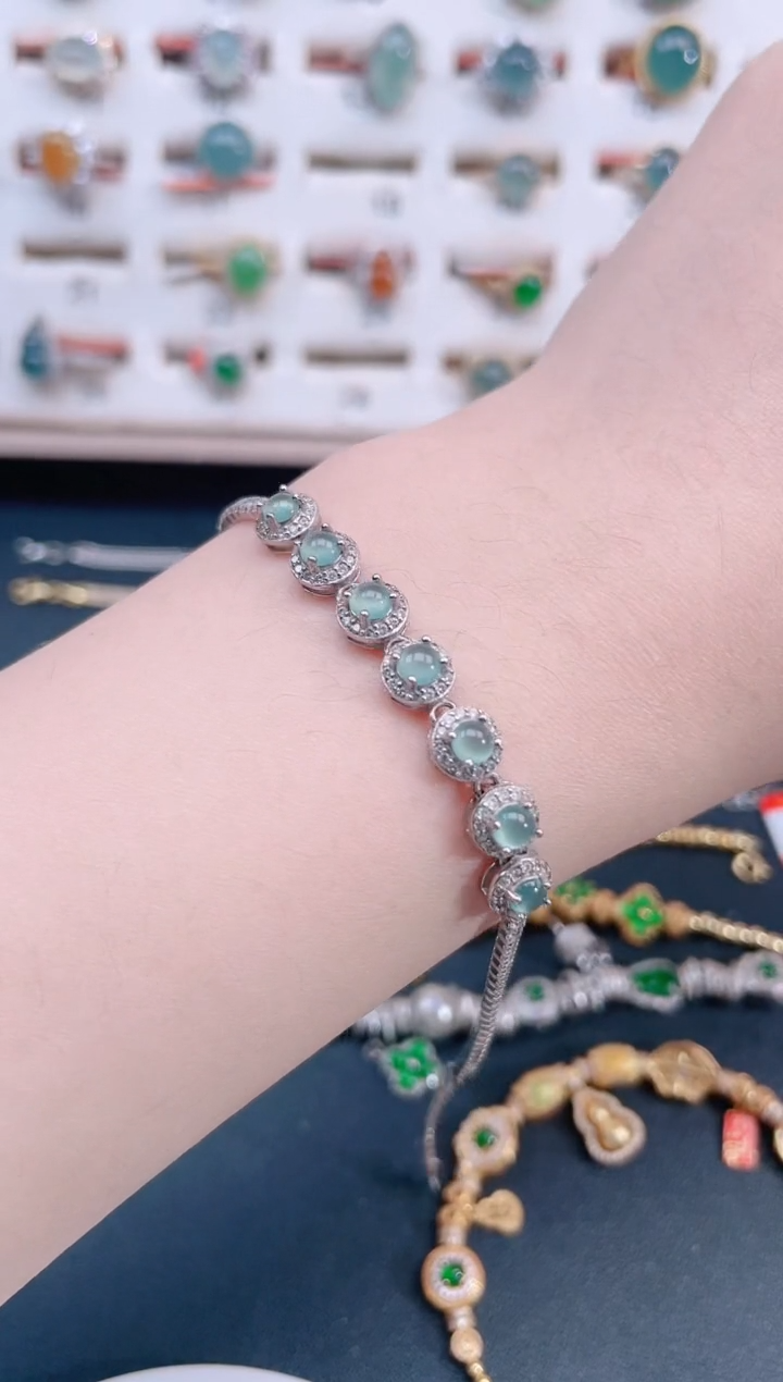 银S925镶嵌手链翡翠天然翡翠