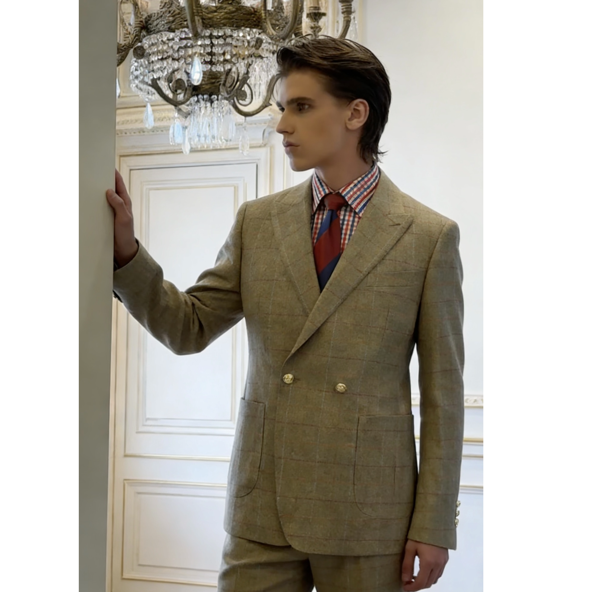 UDLY/优定良衣【单西定制】英国纯羊毛格纹西装竹青色人字纹秋冬款