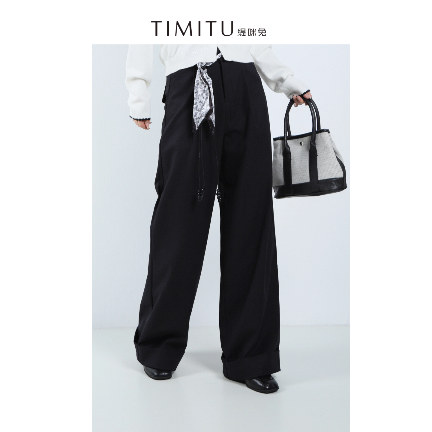 TIMITU缇咪兔25秋时尚个性丝巾腰带宽松显瘦休闲百搭裤子34328011