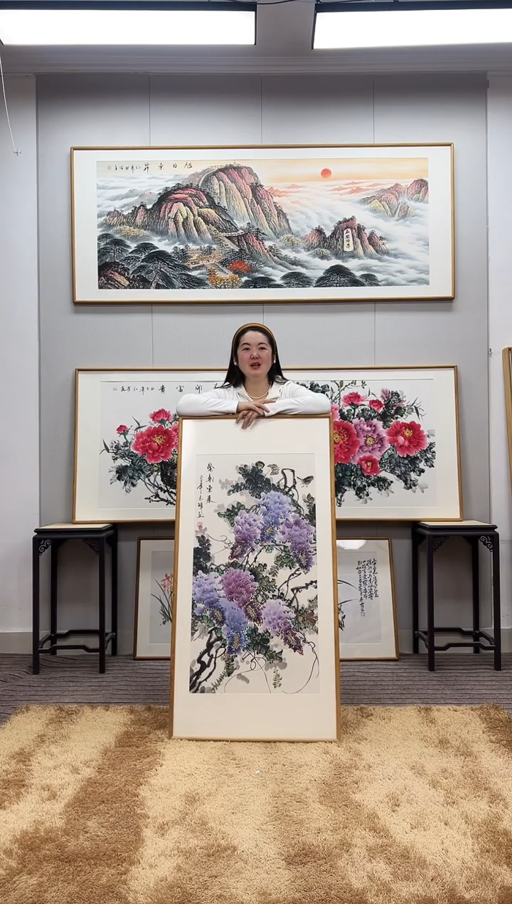 国画手绘紫藤122*62尺寸