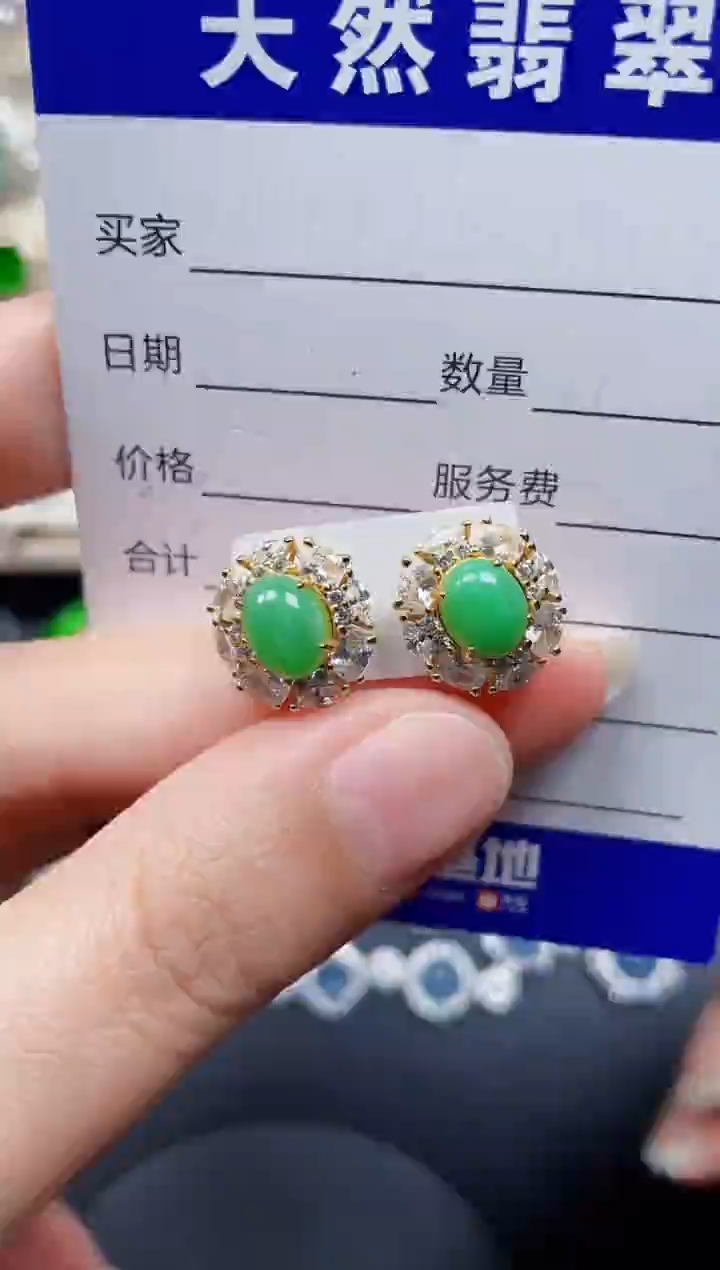银S925镶嵌翡翠耳饰172