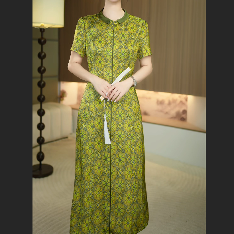 [暖晴川]春夏季新款气质修身显瘦新中式减龄改良旗袍中长款连衣裙