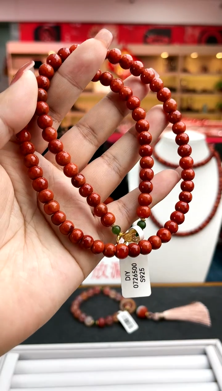 【闪购商品】南红玛瑙卡7南红瓦西苹果珠项链银S925镶嵌一件10