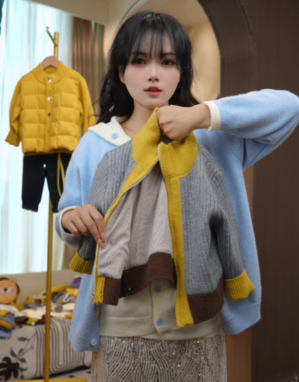 【加绒加厚】拉链款长袖秋季新款时尚男女童亲子立领条纹针织衫1018