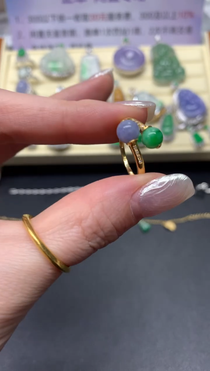 【闪购商品】翡翠戒指18K金镶嵌戒指|1430
