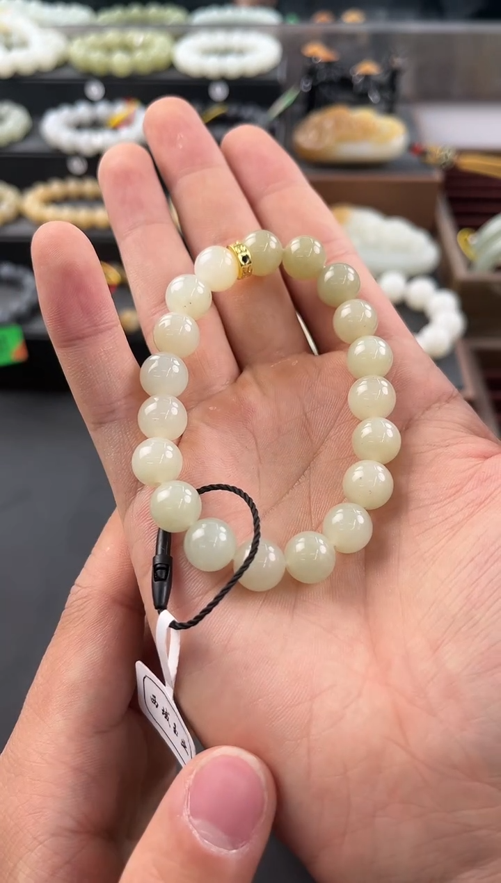 和田玉未镶嵌手串且末金山暖白手串卡10微色差