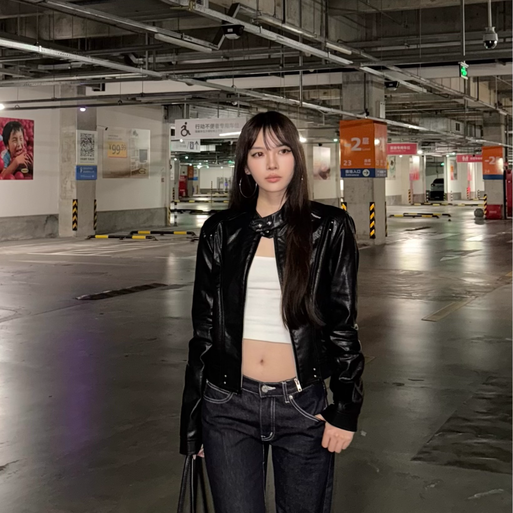 HottieDiary 复古PU皮辣妹短款夹机车克皮衣外套女上衣百搭显瘦