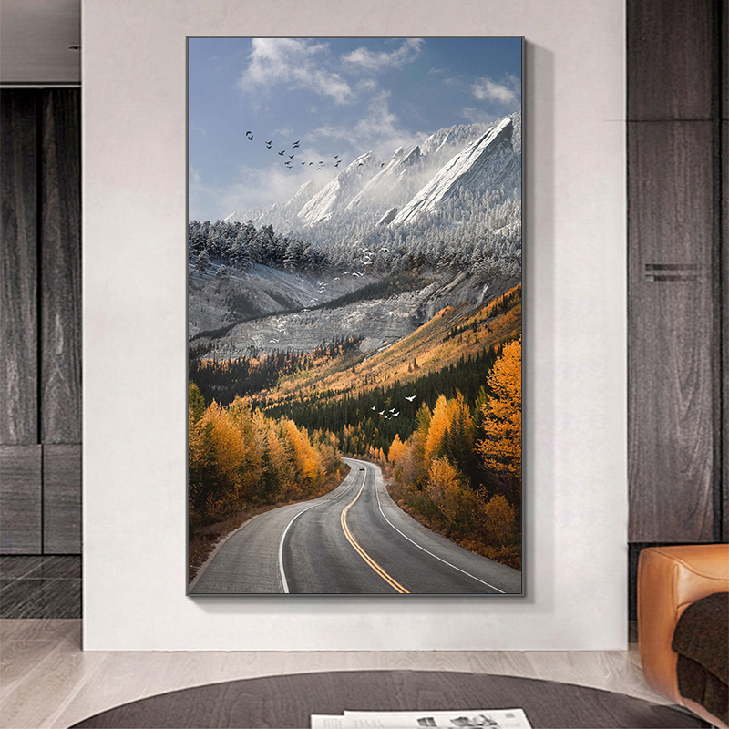 砂岩装饰画 【在路上】现代简约客厅挂画沙发背墙落地风景手工肌理