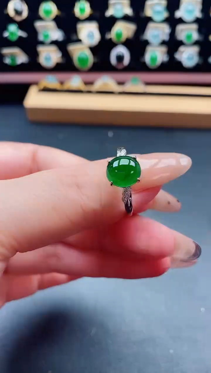 银S925镶嵌戒指翡翠1
