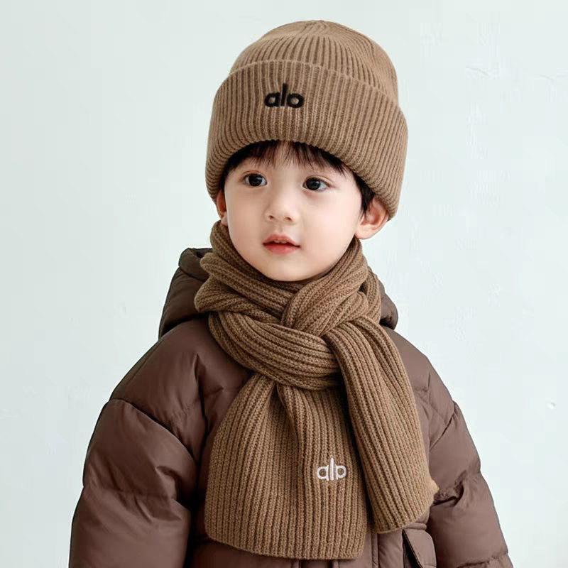 宝宝帽子围巾两件套秋冬季儿童针织毛线帽男童女童纯色百搭保暖帽