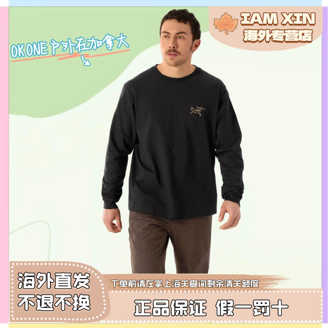 ARC'TERYX/始祖鸟男款Kragg cotton透气重磅棉质长袖T恤X9714