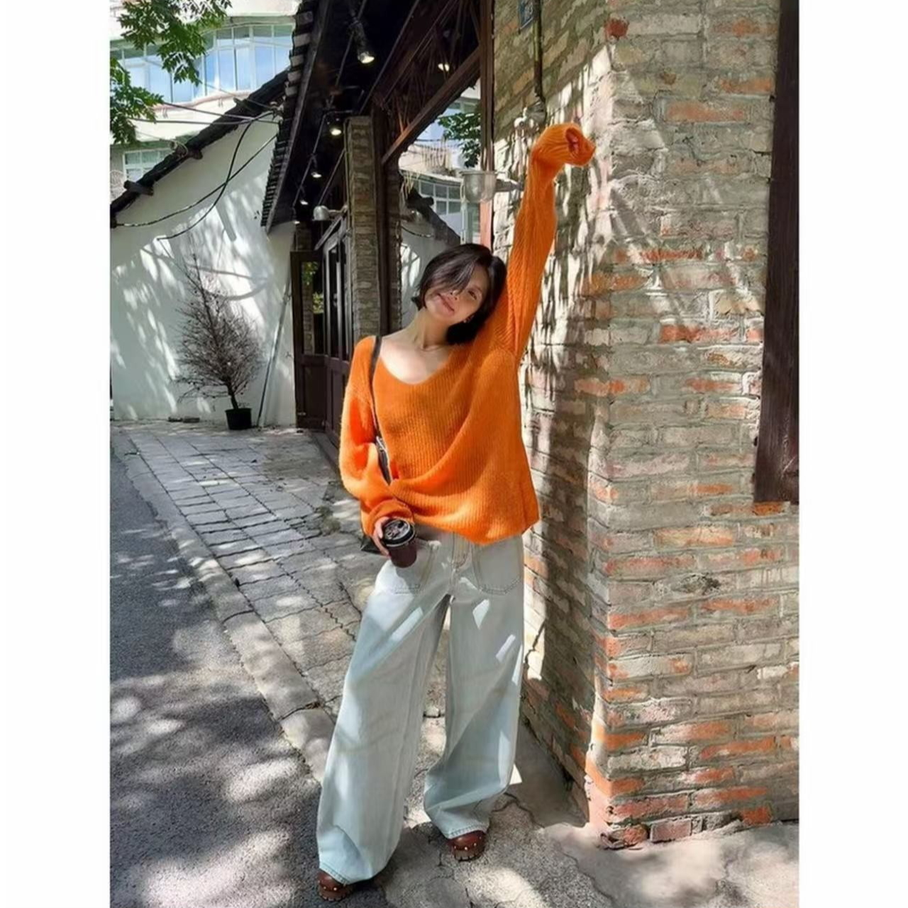 福利--选择编码--秋冬v领纯色宽松长袖显瘦慵懒风套头毛衣女小君