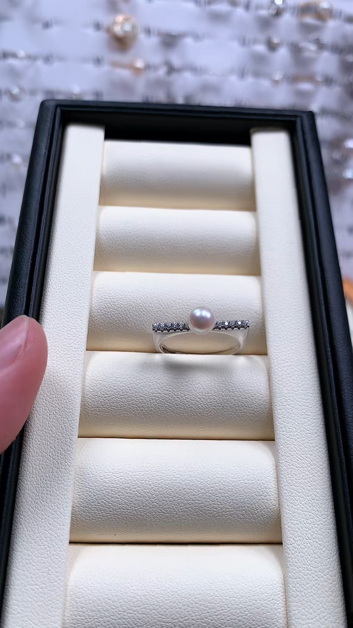 【闪购商品】海水珍珠戒指银S925镶嵌平衡木珍珠戒指