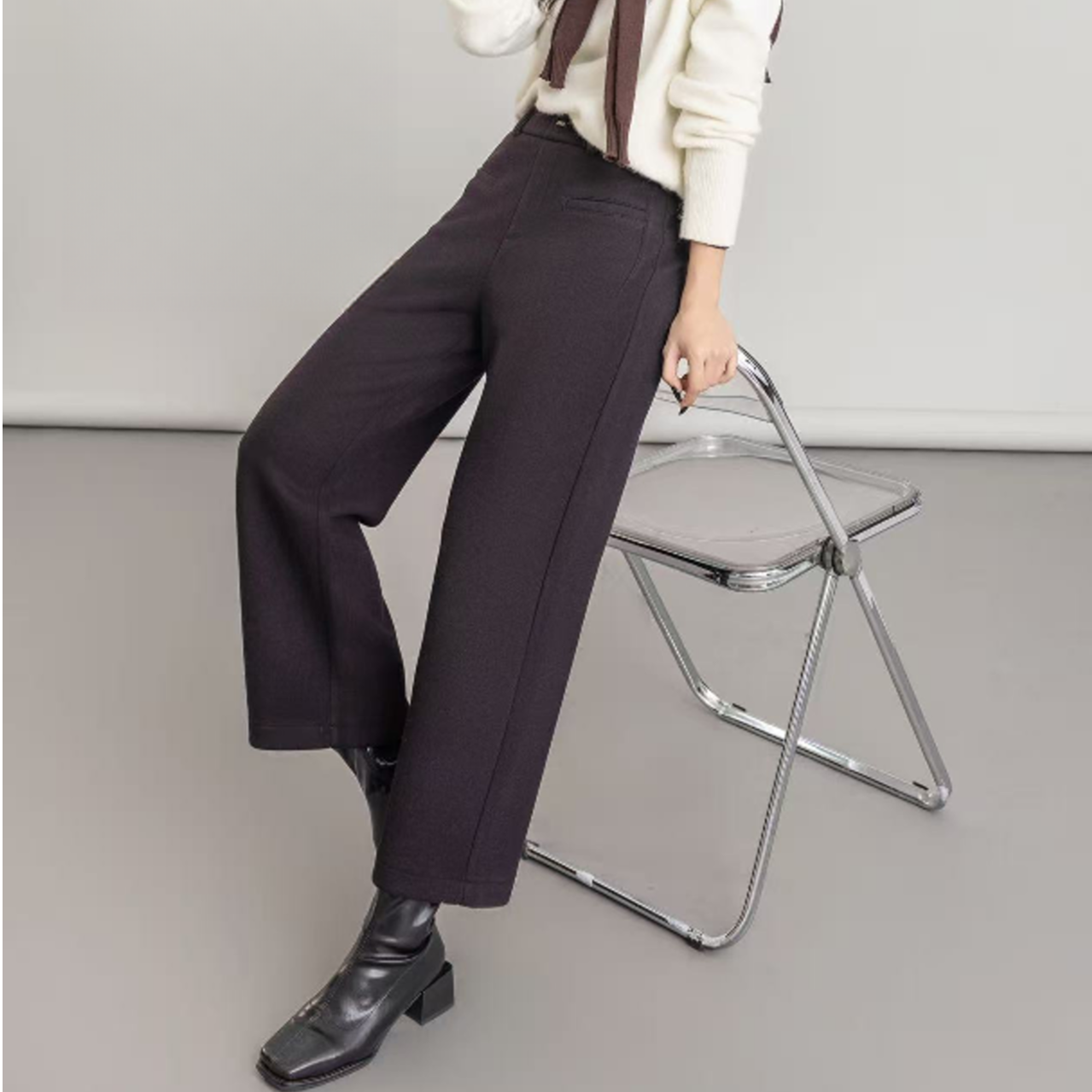  【胜华严选】羊毛阔腿裤！桑葚紫秋冬加厚垂感直筒长裤7563款